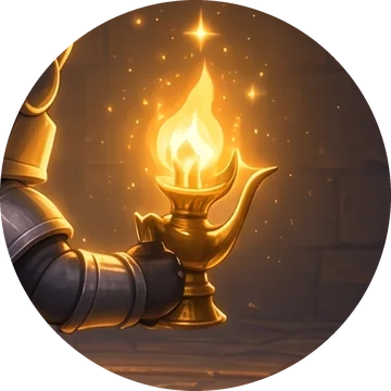 Wick, a brass hand-lamp with a living flame.