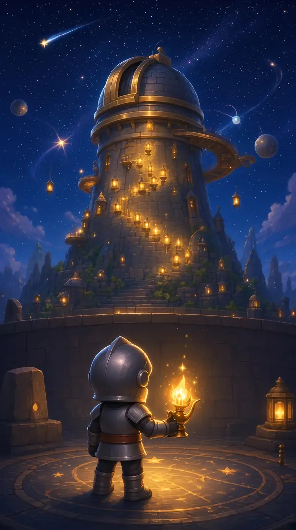 A domed observatory under a night sky.