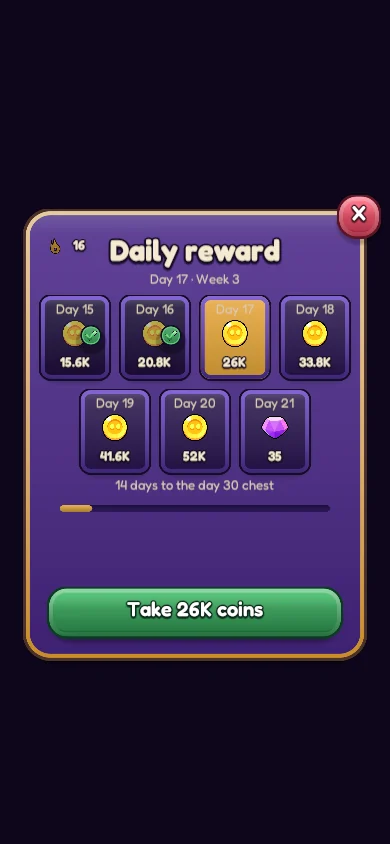 The daily reward calendar.